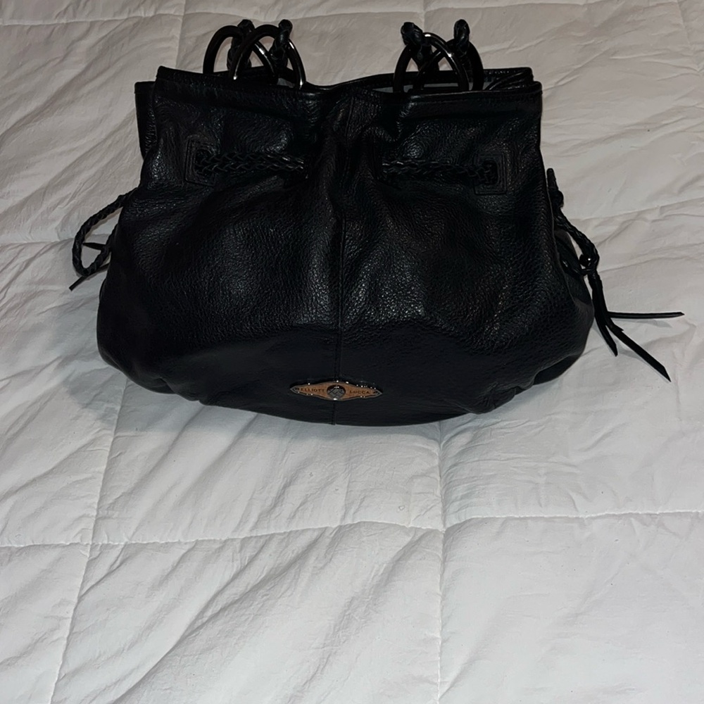 Elliott Lucca black leather hobo handbag with braided handles EUC!